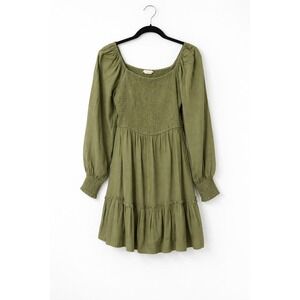 Promesa Olive Green Smocked Babydoll Cottagecore Puff Sleeve Mini Dress size S